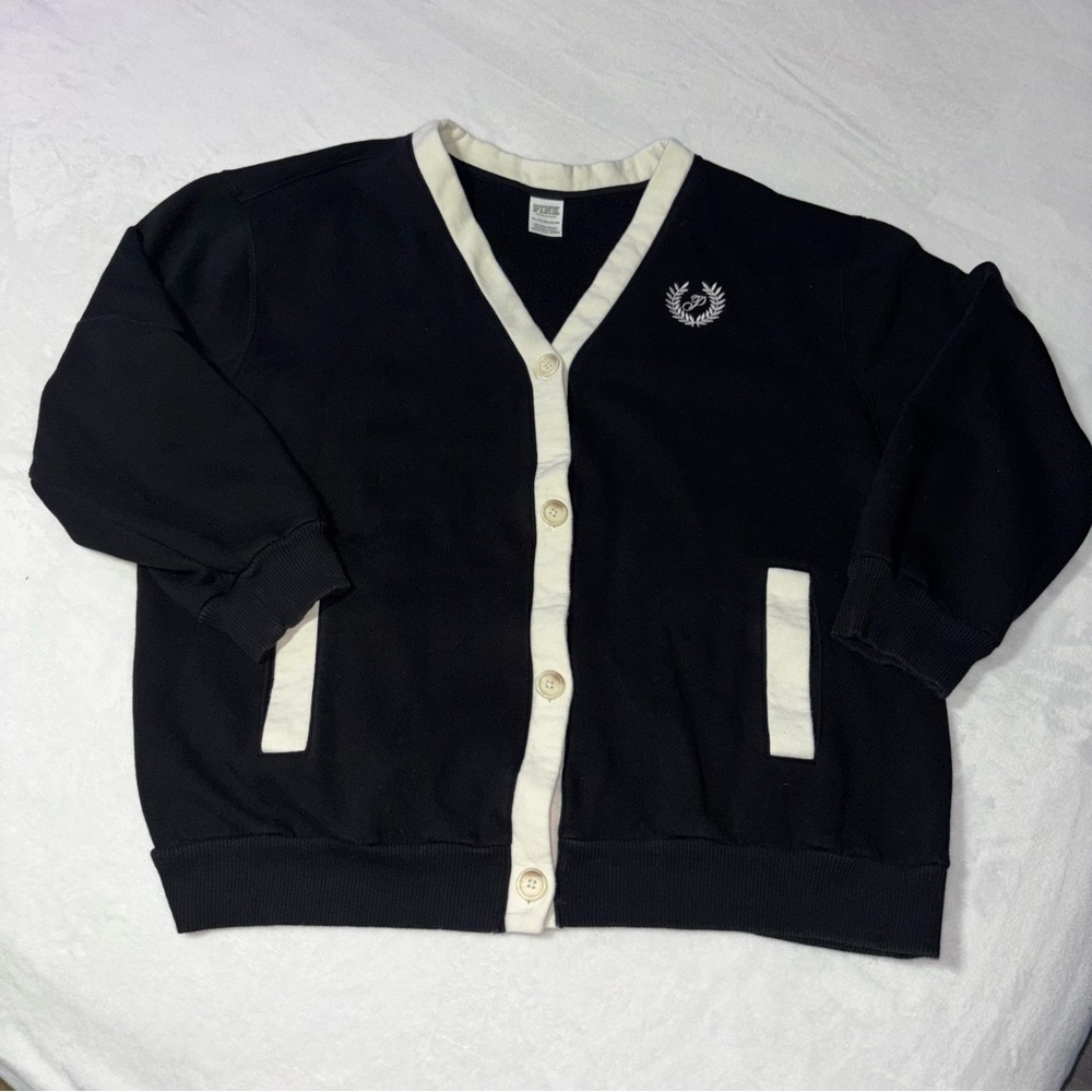 Victoria’s Secret PINK Premium Fleece Boyfriend Cardigan Black & White Size XXL